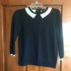 JCrew Navy Tippi Merino Wool Faux Collared Sweater